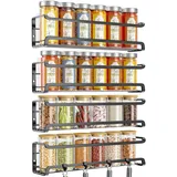 trayindaly Gewürzregal Wand, 4er Metall Gewürz Organizer, Selbstklebend Spice Rack, Gewürzregal Ohne Bohren, Gewürzständer Schwarz, Gewürzregal Hängend für Küchenablage Schranktür