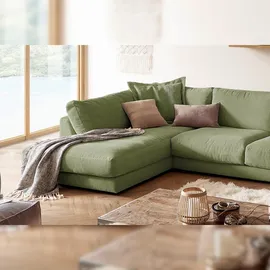 KAWOLA Wohnlandschaft U-Form Madeline Cord Longchair rechts olivgrün