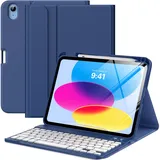 MoKo Hülle mit Tastatur für iPad A16 11 Generation 2025/10 Generation 2022(11/10.9 Zoll), TPU Schutzhülle iPad 10. Gen Hülle mit Pencil Halter und magnetisch Abnehmbarer Tastatur mit QWERTY Marineblau