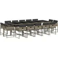 VidaXL 15-tlg. Garten-Essgruppe mit Kissen Grau Poly Rattan