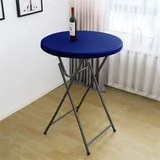 Highdi Einfarbig Elastische Tischdecke Rund Abwaschbar, Spanntischdecke Rund Gartentischdecke Outdoor Round Tischdecke mit Gummizug für Esszimmer, Küche und Picknick (ф60cm,Marineblau)