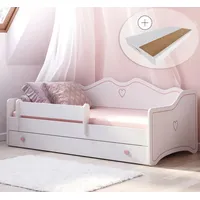 Kids Collective Kinderbett Jugendbett 80x180 mit Matratze Rausfallschutz & Schublade | Prinzessin Kinder Sofa Couch Bett umbaubar weiß rosa - Weiß