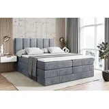 ALTDECOR Boxspringbett mit 2 Matratzen und Topper - 180x200 cm - BOXI1 KING - Grau Samt - Polsterbett mit, H3- und H4- Matratzen, Bettkasten und La... - Grau