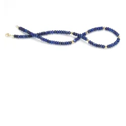 Perlenkette LADY, blau, Halsketten, Damen, bis 60cm, Metall, L: 55cm