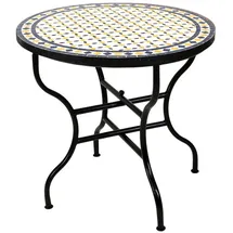 Marrakesch Orient & Mediterran Interior Mosaiktisch Ø 80 x 75 cm Blau/Gelb/Weiß
