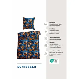 SCHIESSER Maxima Floralprint Blau-Rost 135 x 200 cm + 80 x 80 cm