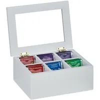 Relaxdays Teebox, 6 Fächer, Bambus, HBT: 9x21,5x16 cm, für