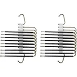 Relaxdays Mehrfach Hosenbügel, 2er Set, Hosenhalter 9-fach, rutschfest, platzsparende Multibügel, Metall, Silber/schwarz