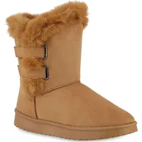 VAN HILL Damen Schlupfstiefeletten Flach Kunstfell Bequem Schuhe 813931