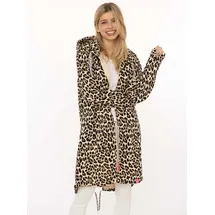 Zwillingsherz Jerseymantel "Leo Dream", Damen, Gr. L/XL (L/XL), beige, Sweatware, Obermaterial: 50% Baumwolle, 50% Polyester, comfort fit ca. Mitte Oberschenkel, V-Ausschnitt, Mäntel, mit Allover Leo Look mit Taschen