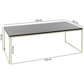 Wohnling Couchtisch Schwarz, - gold-schwarz - 120 cm Metall Holz Sofatisch Schwarz/Gold, Design Wohnzimmertisch rechteckig, U-Form, 60x45x120 einfacher Aufbau, Wohnzimmer, Wohnzimmertische, Couchtische