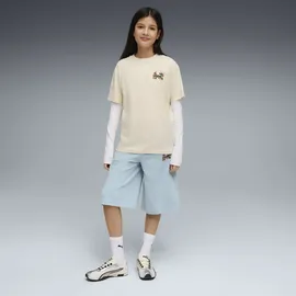 Puma T-Shirt "MID 90s Relaxed Graphic T-Shirt Mädchen", Kinder, Gr. 128, beige (alpine snow weiß), Obermaterial: 100% Baumwolle. Rippe: 20% Polyester, 80% Baumwolle, relaxed fit, Rundhals, Shirts T-Shirt