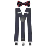 Fabio Farini Hosenträger mit passender Fliege als Set 4cm Y-Form für Herren Pack Dunkelblau 4cm Hosenträger - Dunkelblau/Rot Gestreifter Fliege blau|rot