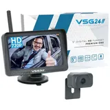 VSG VSG24 5“ HD Funk Rückfahrsystem Premium ONE für PKW, KFZ Set kabellos inkl. Rückfahrkamera + Monitor, einfach zum Nachrüsten 12V-24V, Nummernschild Kamera digital, Auto Rückspiegel Einparkhilfe