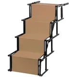 JEOBEST Hunderampe Tiertreppe 4 Stufen Einstiegshilfe für Auto, Bett, Sofa, (Stück, 1-St., Klappbar Rampe) Höhenverstellbar, Leicht zu Reinigen braun