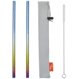 TiTo 2 Stück Titan-Metall-Trinkhalme, wiederverwendbar, bunt, ultraleicht, mit Reinigungsbürste und Tasche für Smoothie, Milchshake, Cocktails und heiße Getränke (mehrfarbig, gerade)