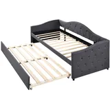 STILVORA Tagesbett Leinen Grau 90x200 cm mit ausziehbarem Rollbett und Lattenrost