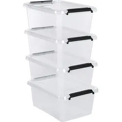 astor24 Aufbewahrungsbox mit Deckel 4er Set 12,5 Liter Kunststoffbox Stapelbox Lagerbox Regalbox