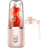 Smoothie Maker, Tragbarer Mixer, Standmixer, 400ML Elektrisch Maker, USB wiederaufladbarer, mit 1 Mischbecher, Rosa