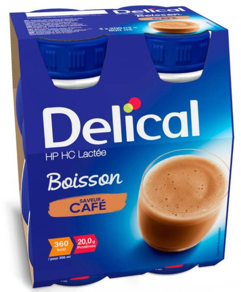 Delical Boisson lactée HPHC Café 360 kcal 4x200 ml fluide
