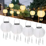 4Pcs Solar Lampions,LED Solar Lampions Garten Laterne,Lampions Außen Wetterfest Weiß,LED Lampion Solar Lichterkette Aussen,Solar Lampion Boho Style Weiß,Wasserdicht LED Solar Laterne Party Dekoration