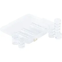 Vaessen Creative Aufbewahrungsbox – 28 Töpfe à 26 mal Ø 4 cm x 2 cm und 2 mal Ø 4 cm x 5 cm – Kunststoff – 27 x 11,5 x 4,2 cm – für Klassen-Fotoalbum, Zubehör für Diamond Painting und Scrapbooking
