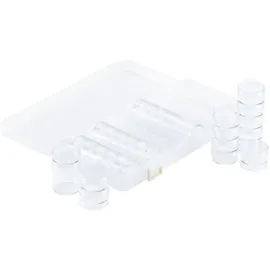 Vaessen Creative Aufbewahrungsbox – 28 Töpfe à 26 mal Ø 4 cm x 2 cm und 2 mal Ø 4 cm x 5 cm – Kunststoff – 27 x 11,5 x 4,2 cm – für Klassen-Fotoalbum, Zubehör für Diamond Painting und Scrapbooking