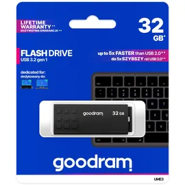 GoodRam USB-Speicherstick mit 32GB UME3 - USB 3.0 DatenSpeicherung Pen Drive - Lesegeschwindigkeit bis zu 60 MBs - mit Anti Rutsch Memory Stick - USB Flash Laufwerk Schwarz 10,3 x 12,3 x 1,2 cm
