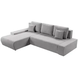 Juskys Sofa Iseo Links mit Schlaffunktion - Stoff Couch L Form für Wohnzimmer - Hellgrau