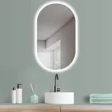 HOKO LED 45x75 cm Wandspiegel Oval + LED Wechsel Warmweiß-Kaltweiß-Neutral. Licht mit Touch Schalter Wandschalter einschaltbar. Bari