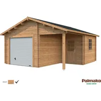 Palmako Holzgarage Roger mit Sektionaltor Braun tauchgrundiert 510 cm x 550 cm