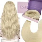 Fshine Tressen Echthaar Tressen 100g 45cm Platinblond Haarverlängerung Echthaar Extensions zum Einnähen Haartressen Echthaar zum Einnähen Farbe 60