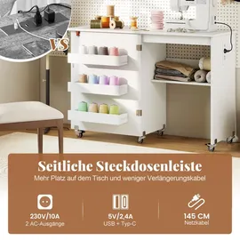 Costway 2 in 1 Nähtisch klappbar mit Ladestation, Nähmaschinenschrank Weiß