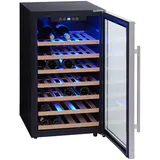 PKM Weinkühlschrank Vinothek WKS52A/ 5-18 °C/ 7 Holzeinschübe/ 120L Nutzinhalt/Platz für 52 Flaschen Wein/Soft-Touch Bedienfeld/LED-Beleuchtung/42 dB/ 84x50cm/ schwarz