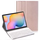 YGoal Tastatur Hülle für Galaxy Tab S7 FE 12.4,(QWERTY Englische Layout) Ultradünn PU Leder Schutzhülle mit Abnehmbarer drahtloser Tastatur für Samsung Galaxy Tab S7 FE SM-T730/T736/T735, Roségold