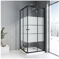 Boromal Eckdusche Duschkabine Duschabtrennung Schiebetür Schwarz Milchglas H:185cm, BxT: 80x80 cm, 5mm Sicherheitsglas, Eckeinstieg Duschwand für Dusche, Alu-Rahmen, Schnellfreigabefunktion,Spritzwasserschutz 80 cm x 185 cm x 80 cm