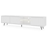 SELSEY TV Schrank Board Sideboard Fernsehtisch Fernsehschrank Mit Lamellen Und LED 175 cm Schwarze Beine Weiß Bello