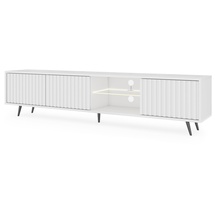 Selsey TV Schrank Board Sideboard Fernsehtisch Fernsehschrank Mit Lamellen Und LED 175 cm Schwarze Beine Weiß Bello