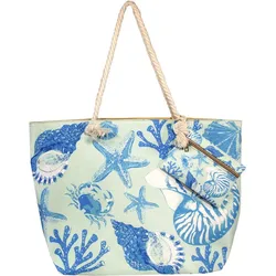 Strandtasche mit Print und Geldbörse - Türkis Nautilus bunt ONE SIZE