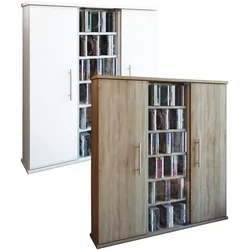 VCM CD Regal Holz   CD Schrank mit 1 ESG-Sicherheitsglastür und 2 Holztüren für 450 CDs oder 195 DVDs oder 108-Videos   Maße: H. 92 x B. 86 x T. 18 cm   Eleganter DVD Schrank   Blu ray Schrank   CD-Schrank - Santo