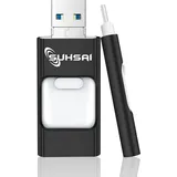 SUHSAI 4-in-1 USB Stick 256GB, USB 3.0 Stick, Speicherstick, Hochgeschwindigkeits-Pen-Laufwerk, Thumb Drive, Photo Stick Speed-Laufwerk für PC, Laptop, iPhone, iPad, Android, Tablet (Schwarz)