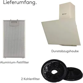 Wiggo Dunstabzugshaube 50cm kopffrei I Abluft Umluft Dunstabzug 300m3/h - LED Touch-Display 3 Stufen I Schräghaube inkl. Fettfilter & 2x Kohlefil...