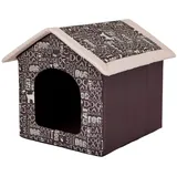 millybo Hundehöhle Hundebett Hundehaus Hundehütte R1-R6 (R4 (60 x 55 cm), braun mit Muster (Print))