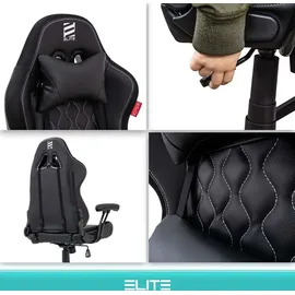 Elite Gaming-Stuhl für Kinder PULSE, ergonomisch, bis 120kg, verstellbare Höhe, Wippmechanik, Kissen (Schwarz/Weiß RGB)