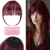 100% Echthaar-Clip-in-Pony für Damen – Natürlicher Look mit Pony, Schläfen, feinem oder geschwungenem Pony (Bordeaux)