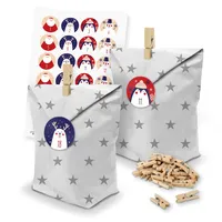 itenga Adventskalender 24x Tüten Sterne Klammern Zahlen Weihnachtsfiguren 1-24