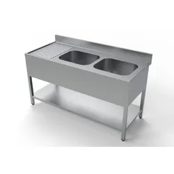 Edelstahl Spültisch PRO mit Grundboden 160 x 70 cm - 2 Becken rechts