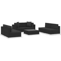 vidaXL Polyrattan Lounge-Set 7-tlg. schwarz inkl. Auflagen 47256