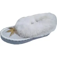 Generisch LAMMFELL Warme HAUSSCHUHE Mokassin Gr.36-37-38-39-41-42 NEU, Schaffell/-leder Schuhweite:NORMAL Handarbeit *Weiß* Gold Bestickt (39) - 39 EU