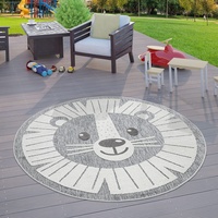 TT Home Kinderzimmer Outdoor Teppich Kinder Rund Spielteppich 3D Optik Löwe Grau, Größe:Ø 160 cm Rund